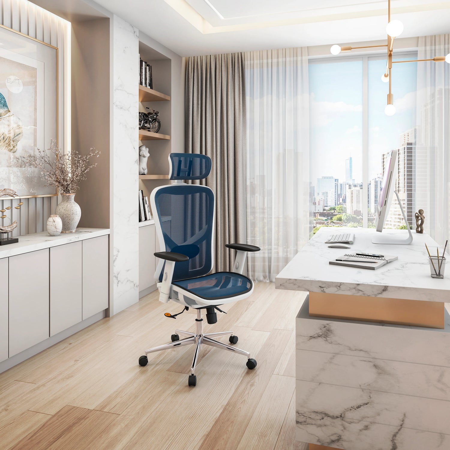 home office view of an ergonomic office chair for back pain