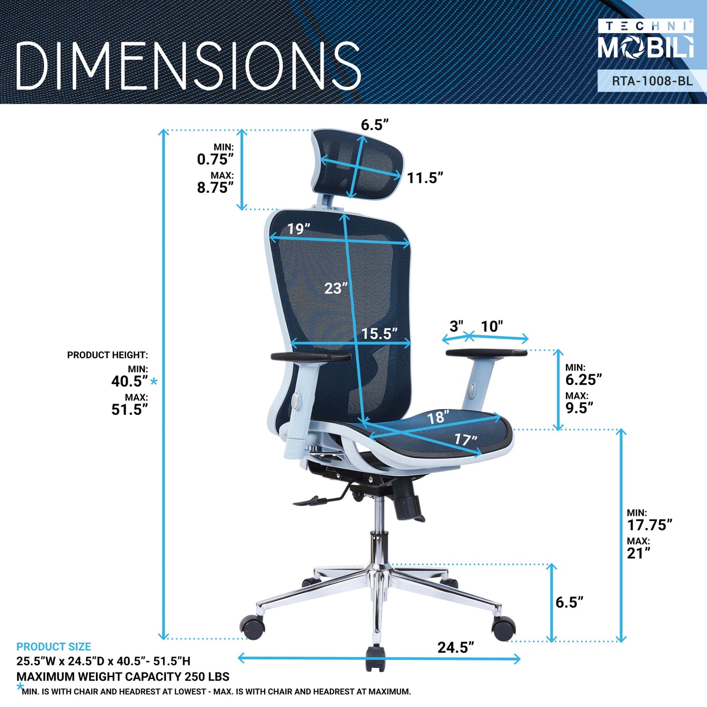 dimensions of an ergonomic office chair for back pain
