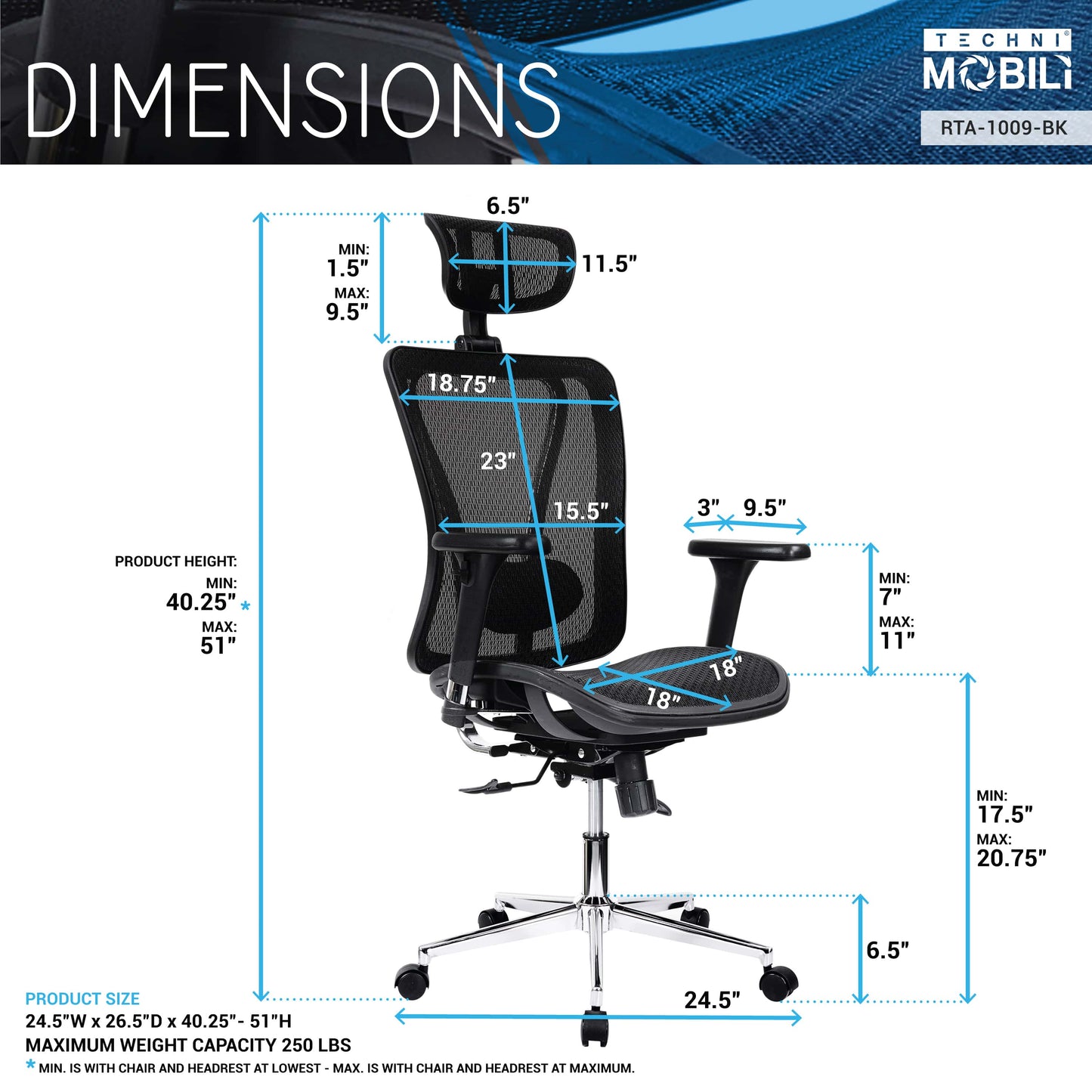 dimensions of an ergonomic office chair for back pain