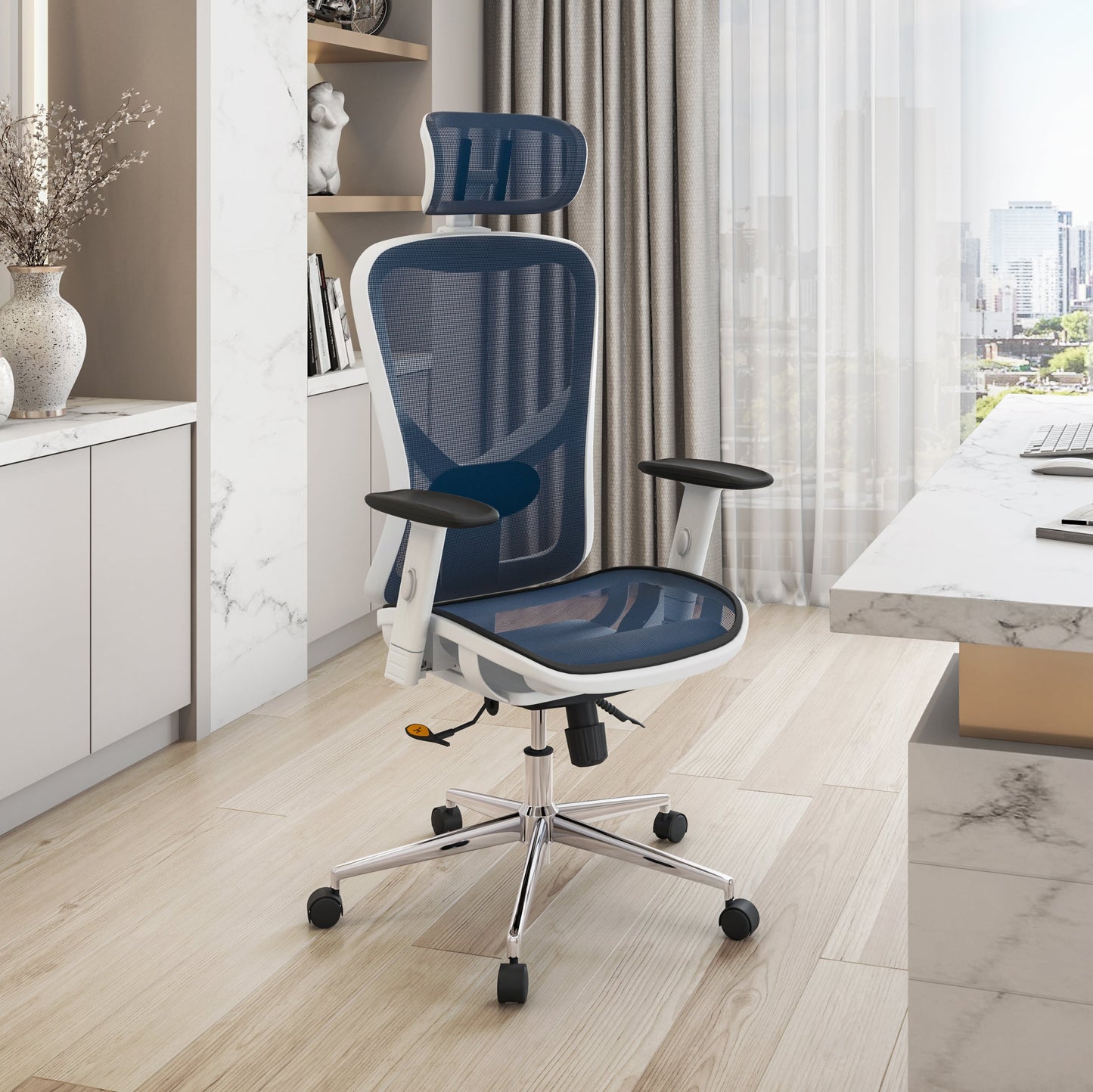 home office view of an ergonomic office chair for back pain