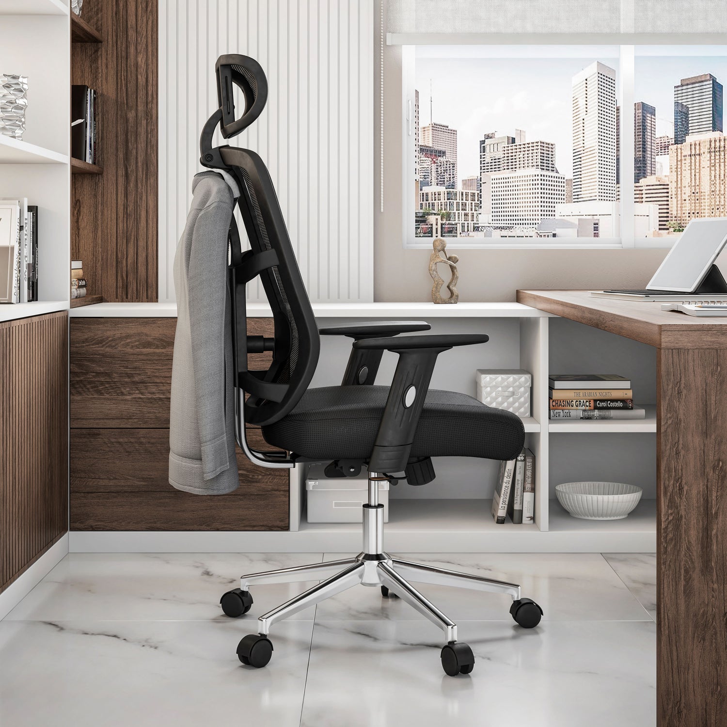 office side view of an ergonomic office chair for back pain