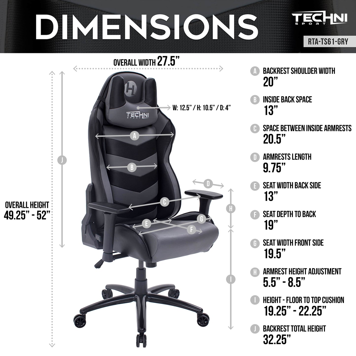 dimensions of an ergonomic gaming chair for back pain