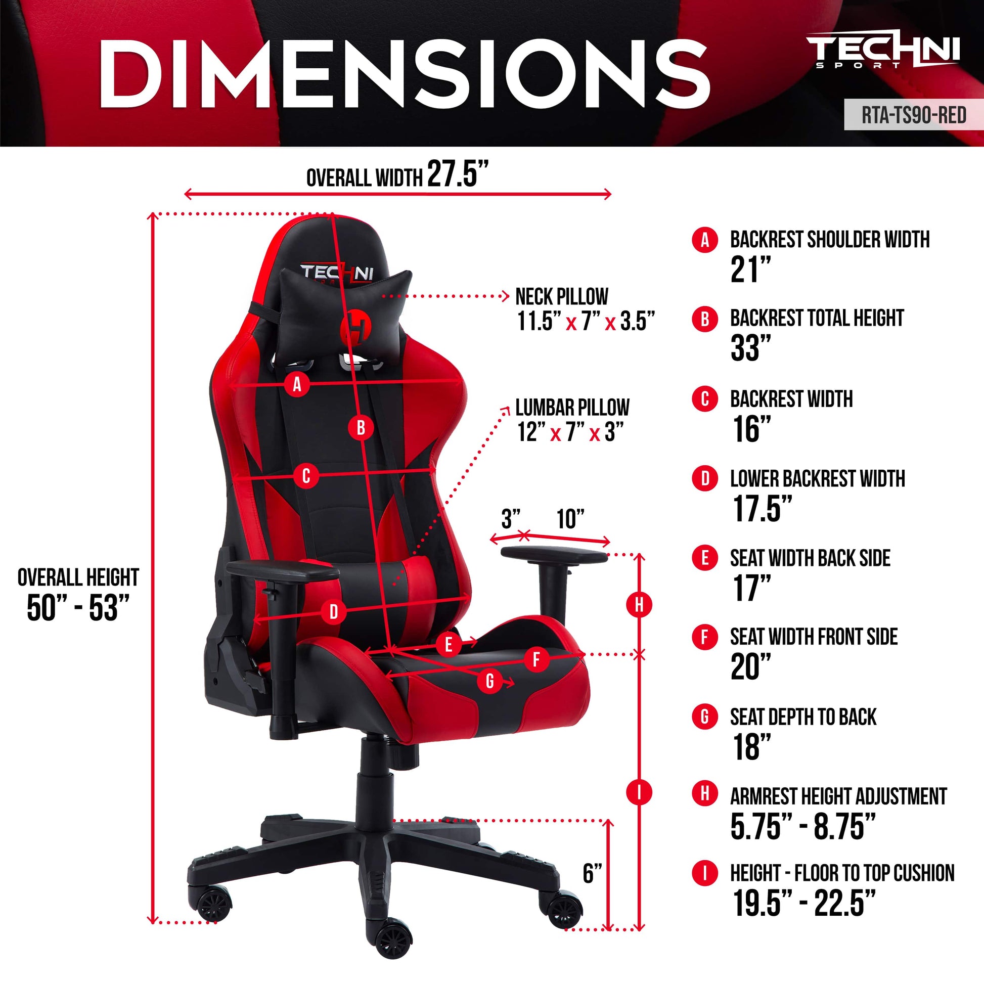 dimensions of an ergonomic gaming chair for back pain