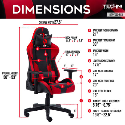 dimensions of an ergonomic gaming chair for back pain