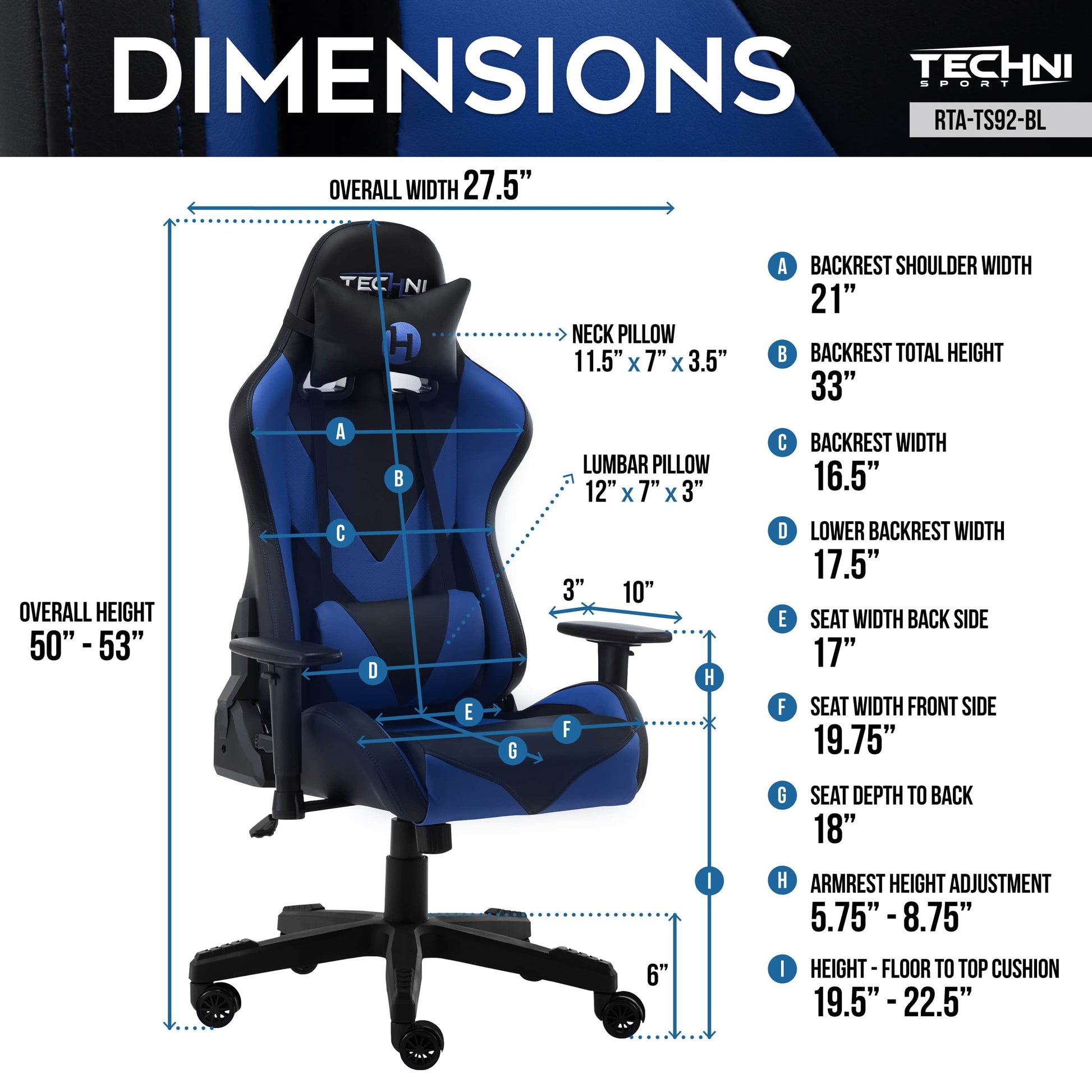 dimensions of an ergonomic gaming chair for back pain