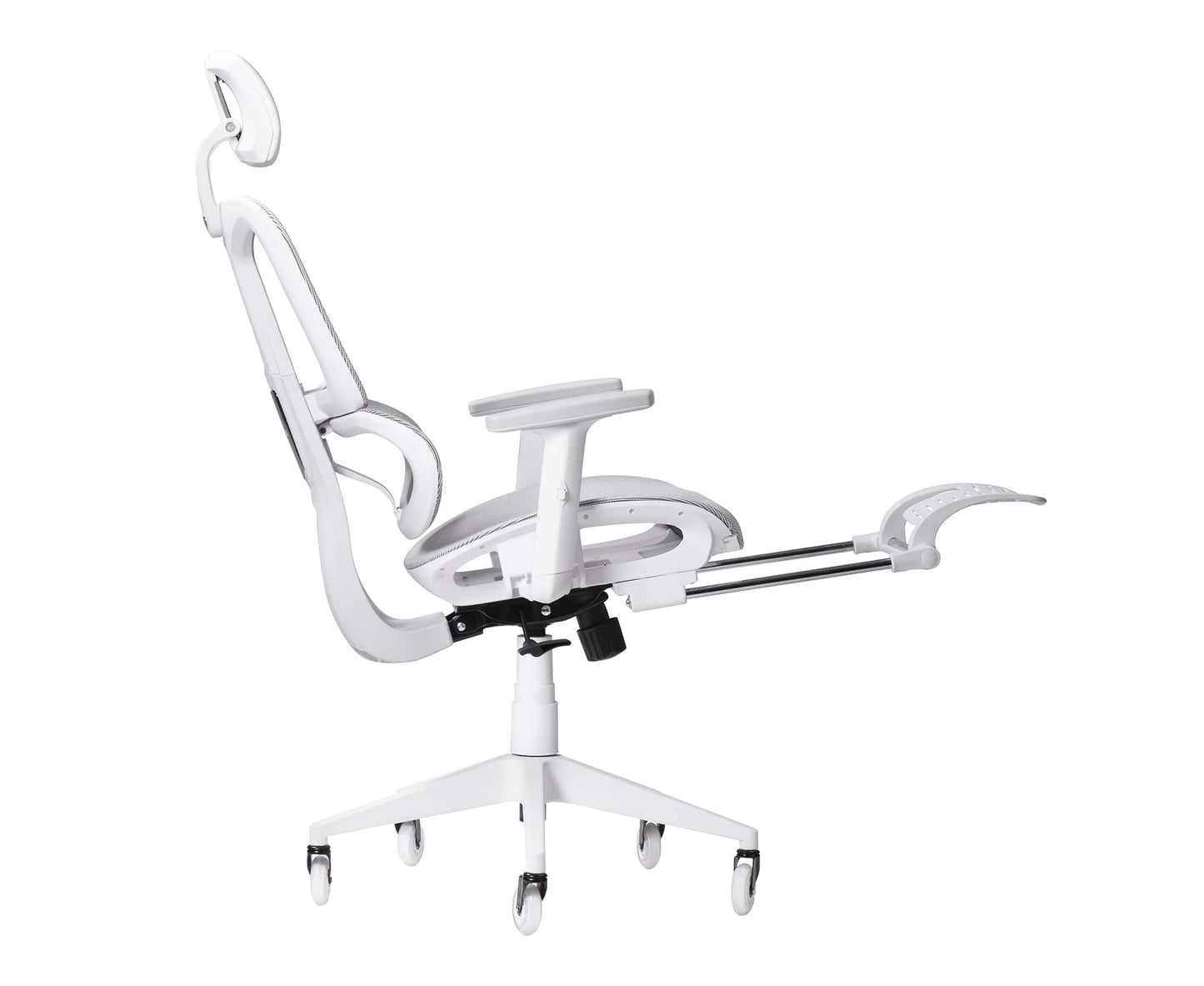 reclined and extended footrest view of an ergonomic gaming chair for back pain