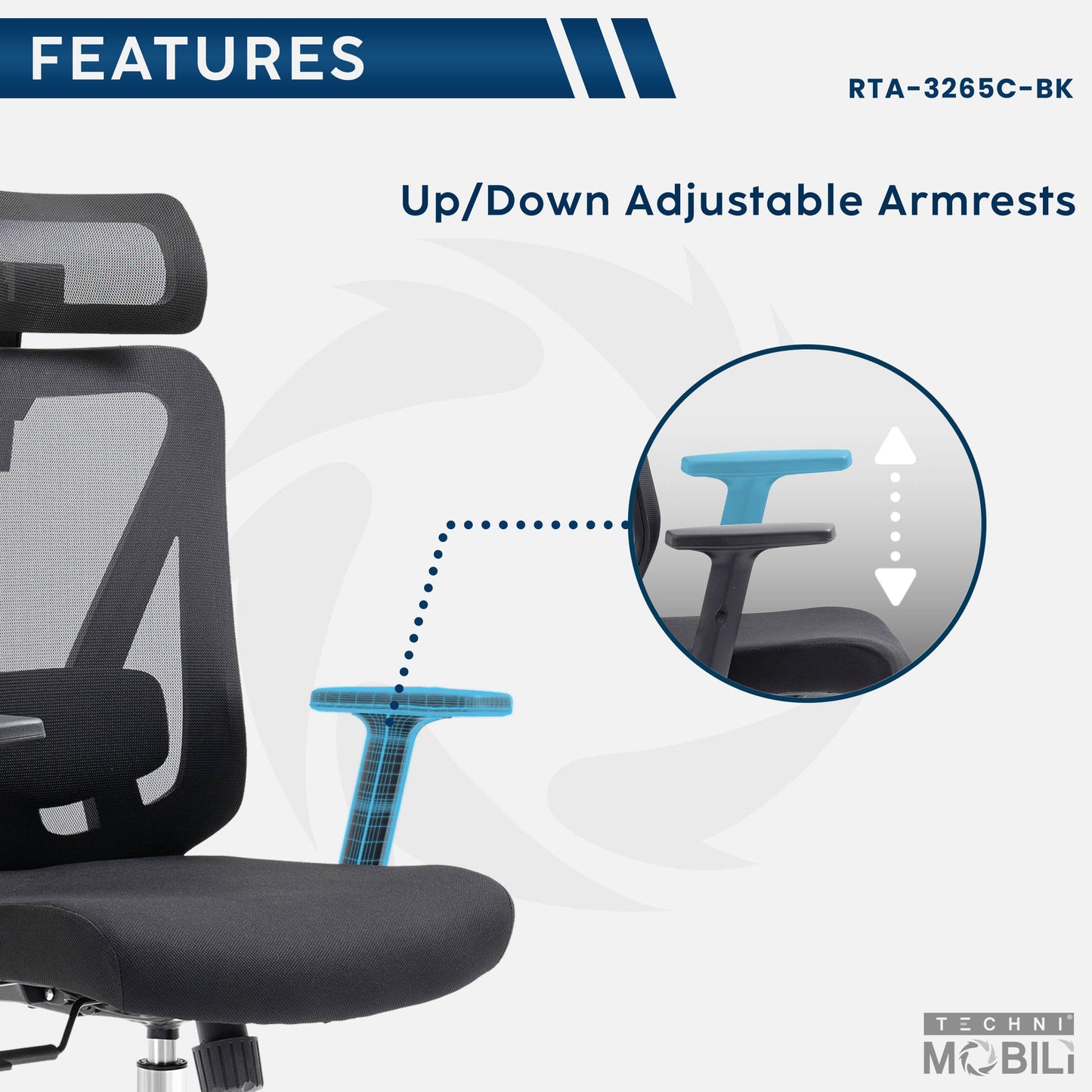 armrest feature of an ergonomic office chair for back pain