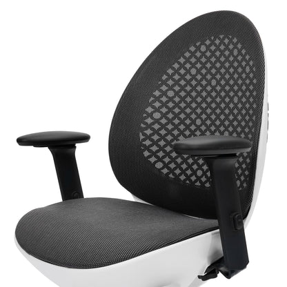 close up front view of an ergonomic office chair for back pain