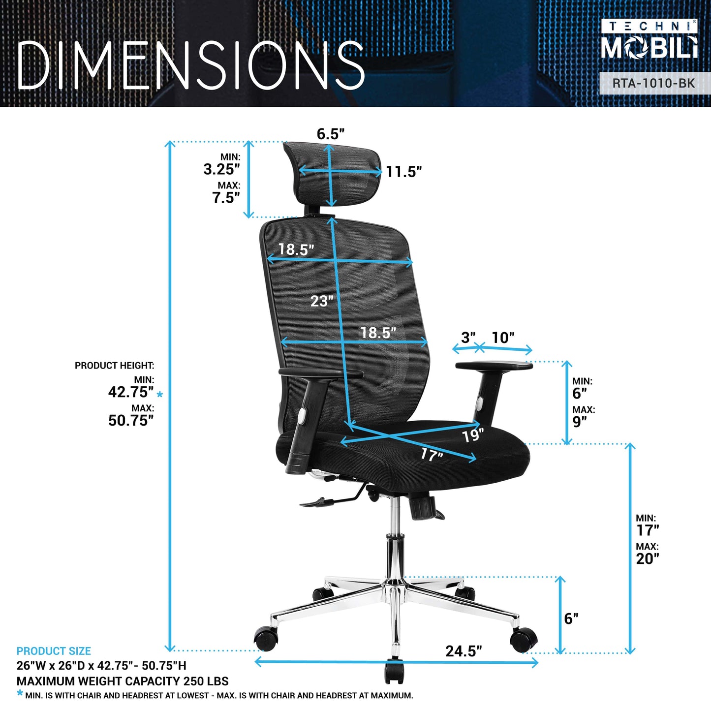 dimensions of an ergonomic office chair for back pain