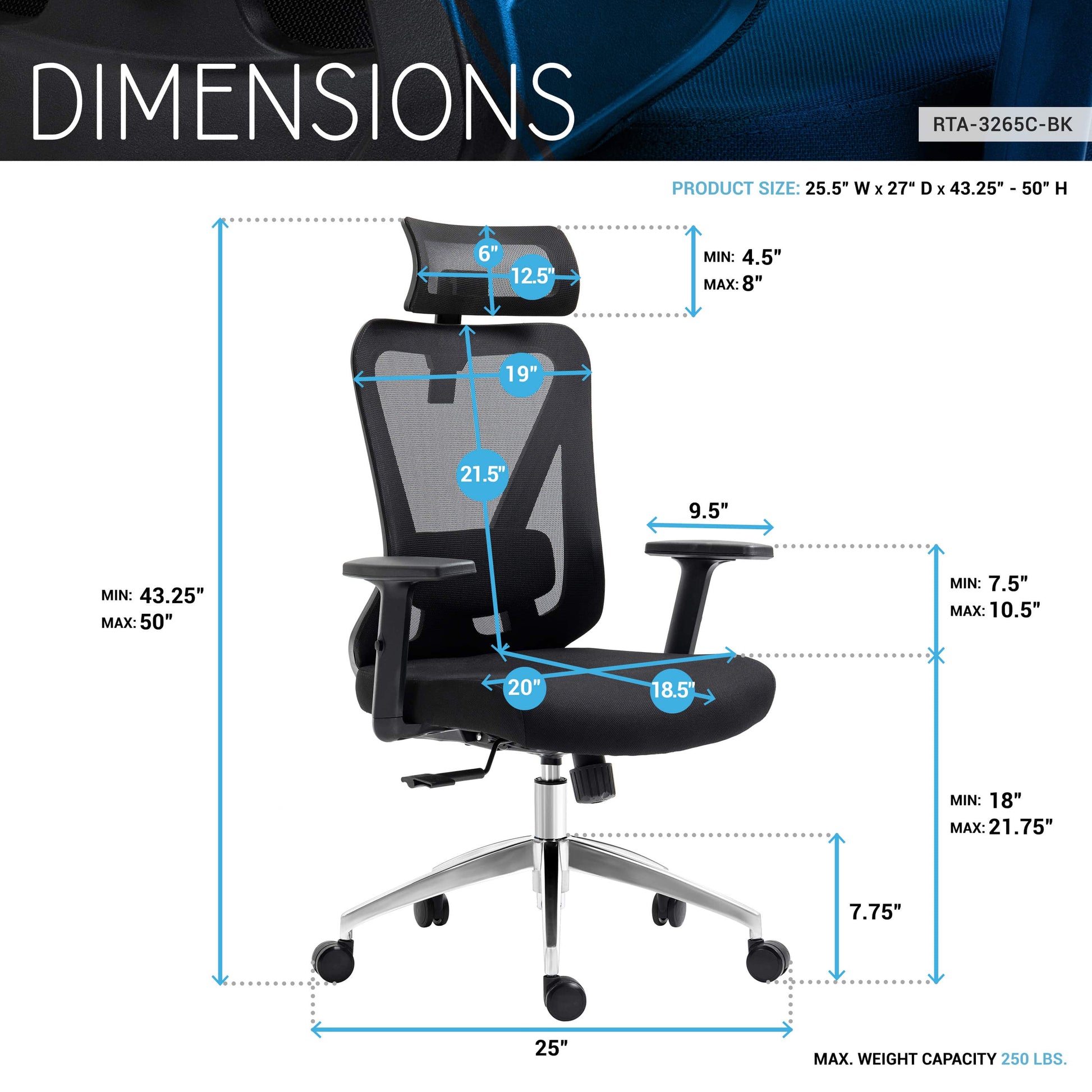 dimensions of an ergonomic office chair for back pain