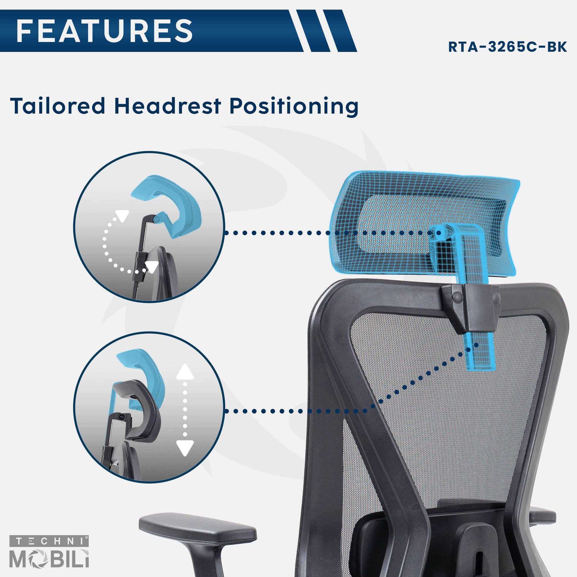 headrest feature of an ergonomic office chair for back pain