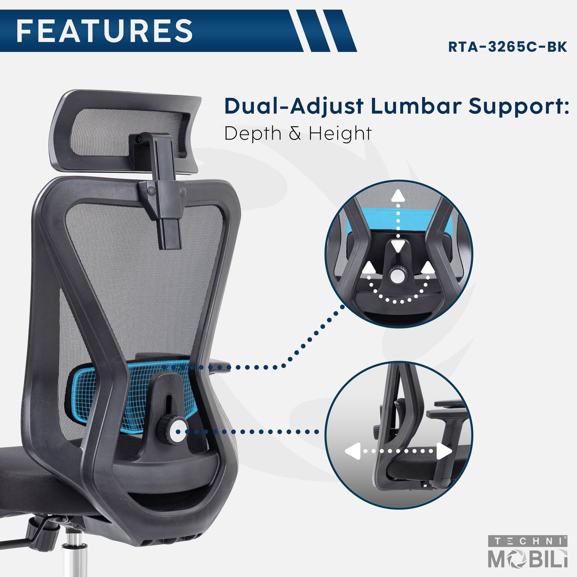 lumbar feature of an ergonomic office chair for back pain