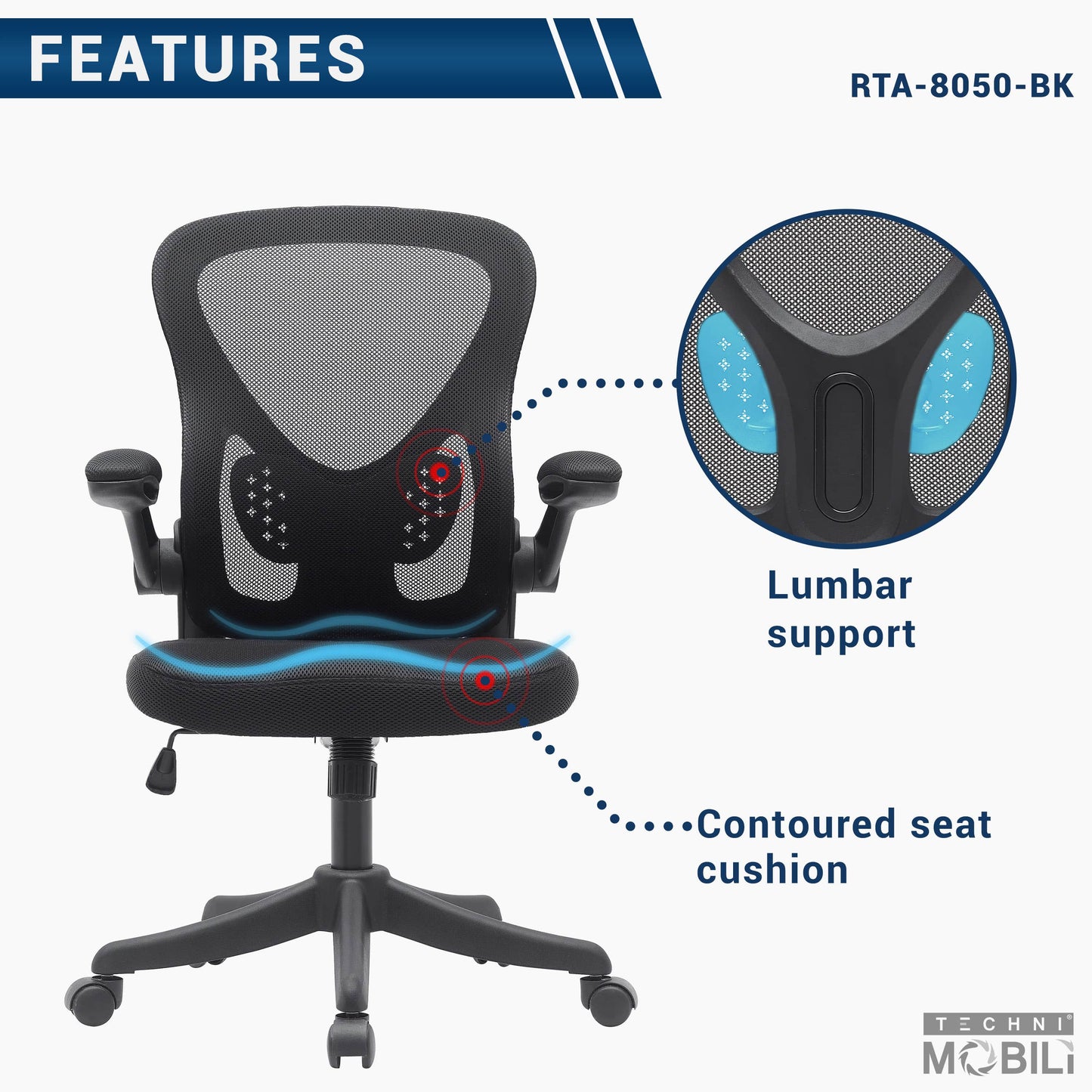 lumbar feature of an ergonomic office chair for back pain