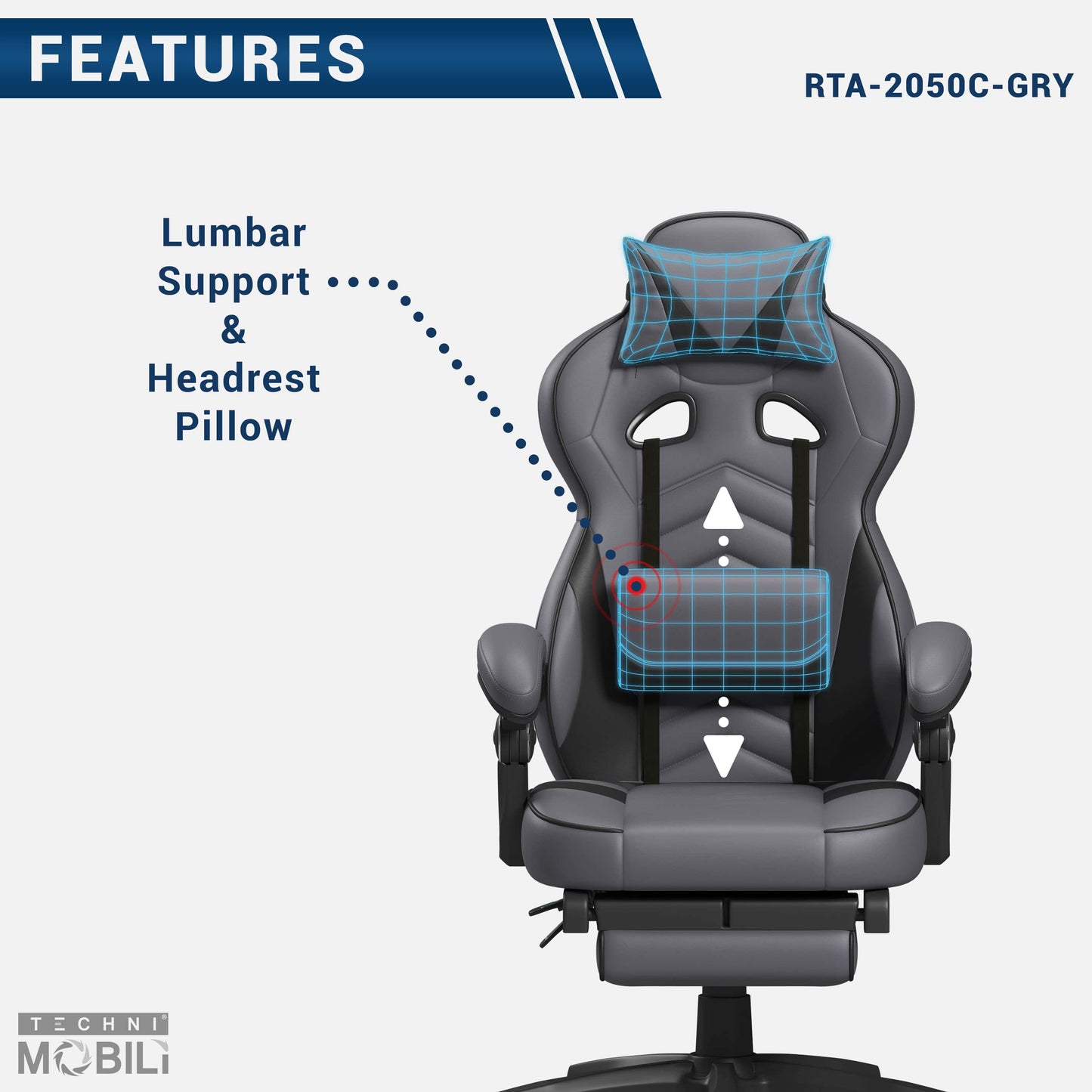 adjustable support view of an ergonomic office chair for back pain